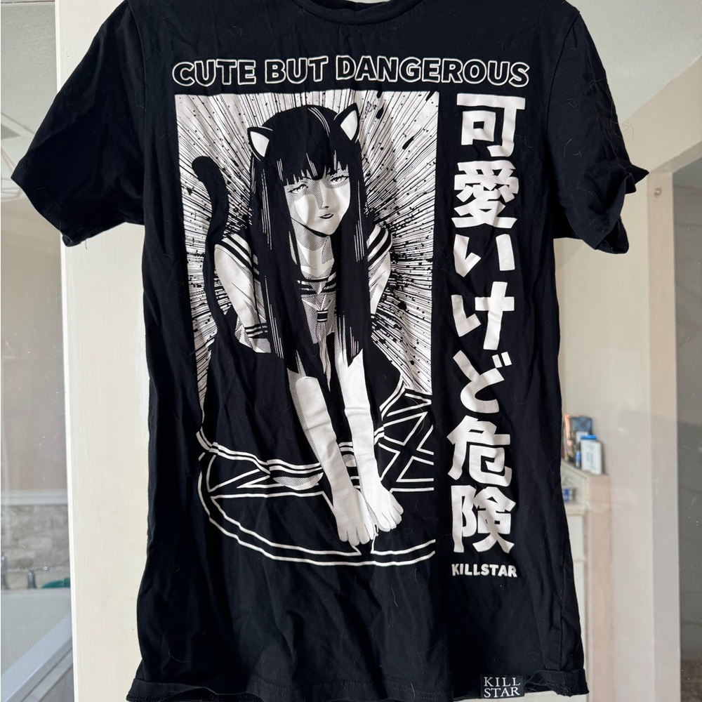 Killstar Black Graphic Tee with Cat Girl Design